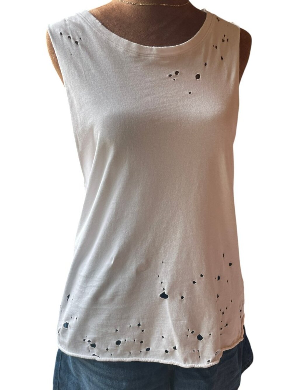 Alo Yoga White Harley Muscle Distressed Tank Top Size Med Athleisure Workout
